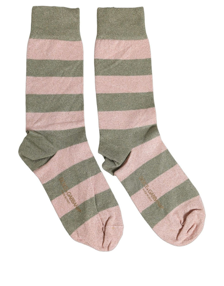Dolce &amp; Gabbana Gray Pink Stripes Mid Calf Accessory Socks