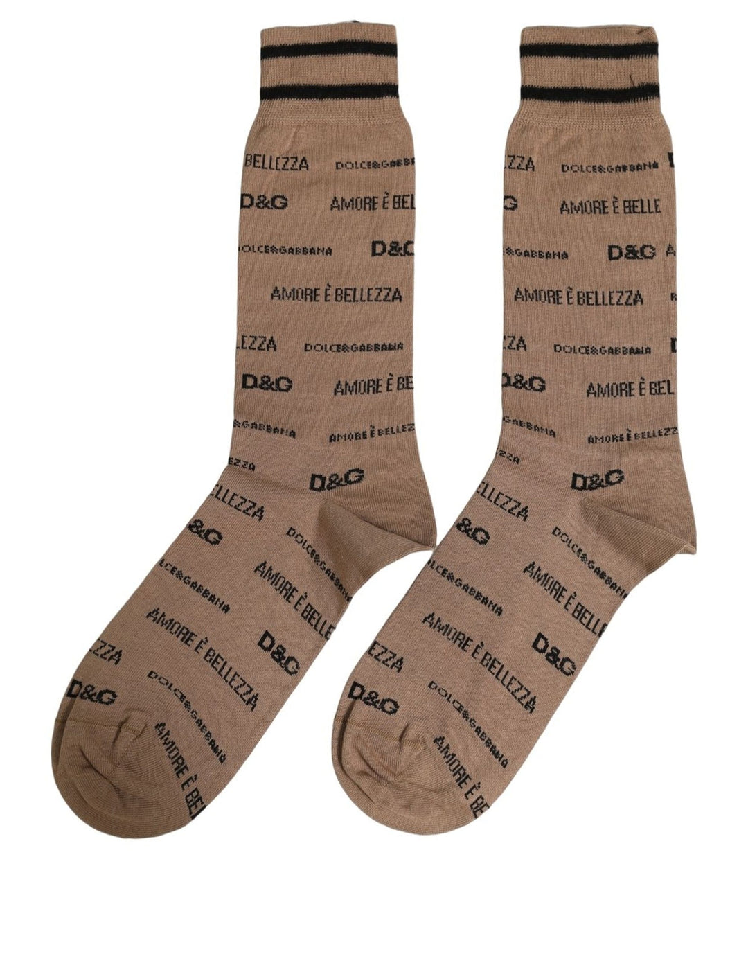 Dolce &amp; Gabbana Brown Cotton Logo Print Mid Calf Accessory Socks