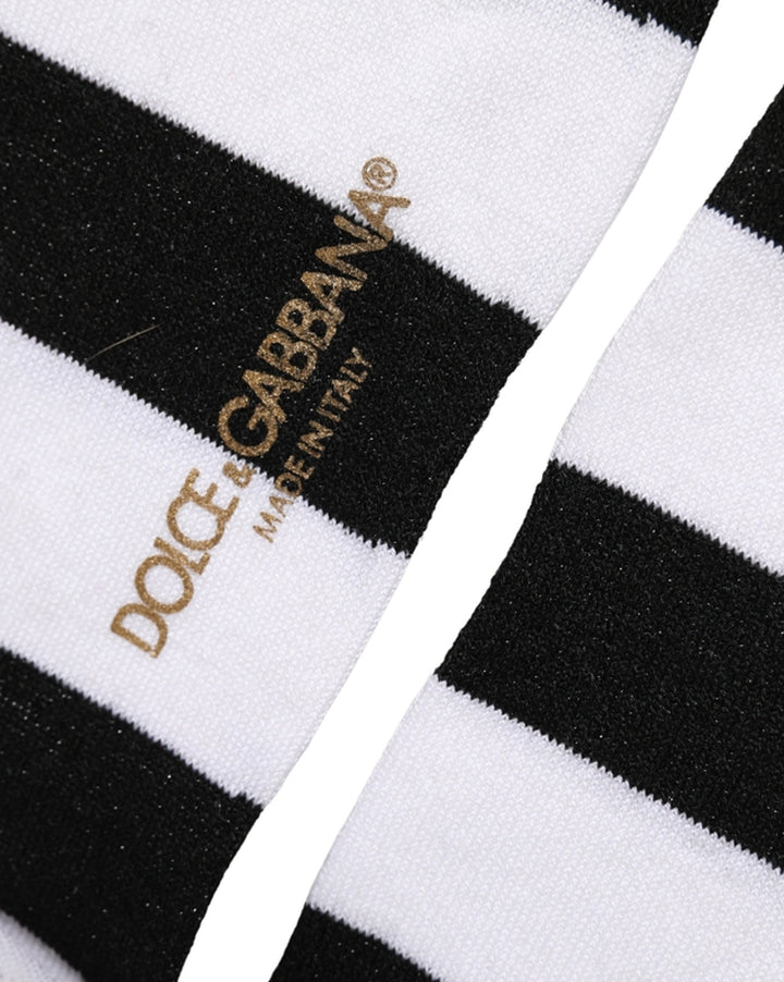 Dolce &amp; Gabbana Black White Stripes Mid Calf Accessory Socks