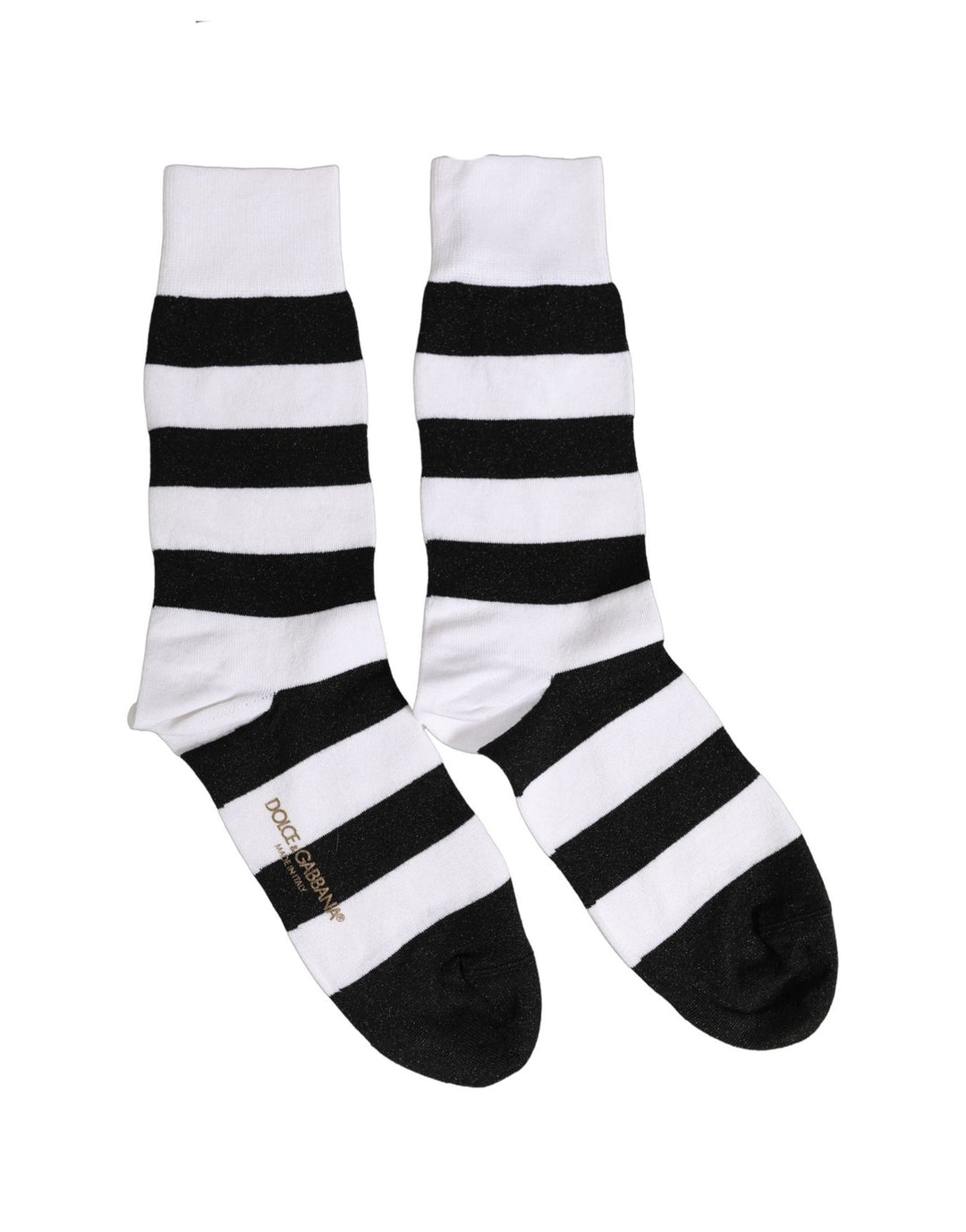 Dolce &amp; Gabbana Black White Stripes Mid Calf Accessory Socks
