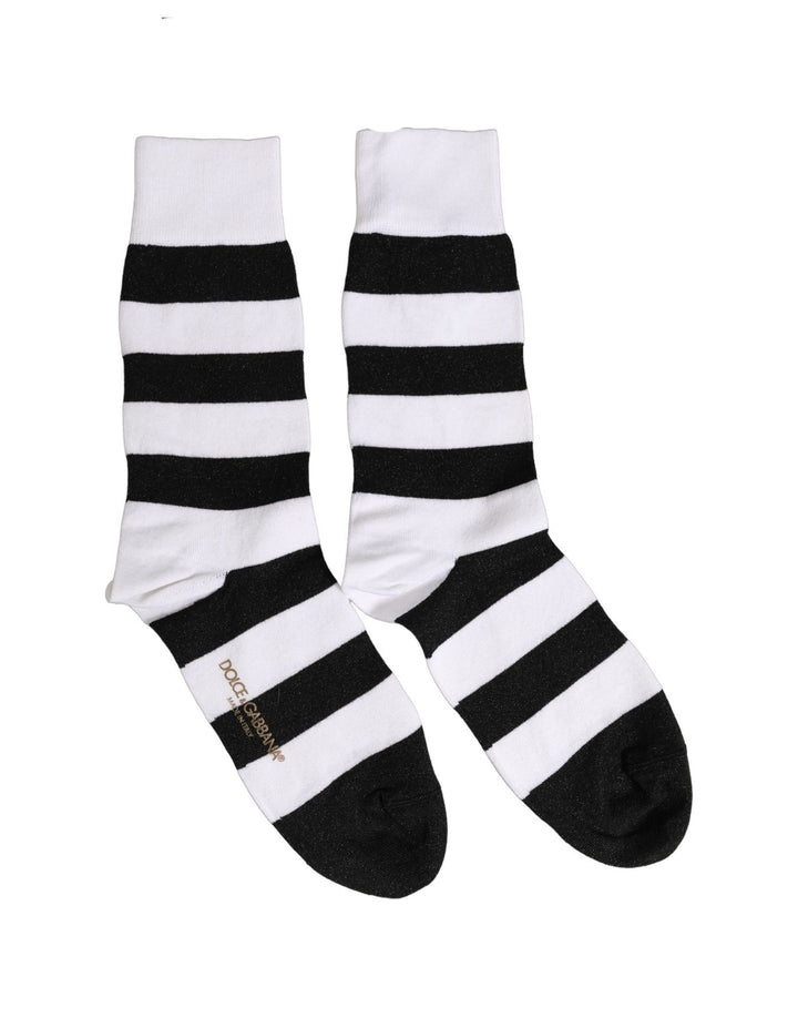 Dolce &amp; Gabbana Black White Stripes Mid Calf Accessory Socks