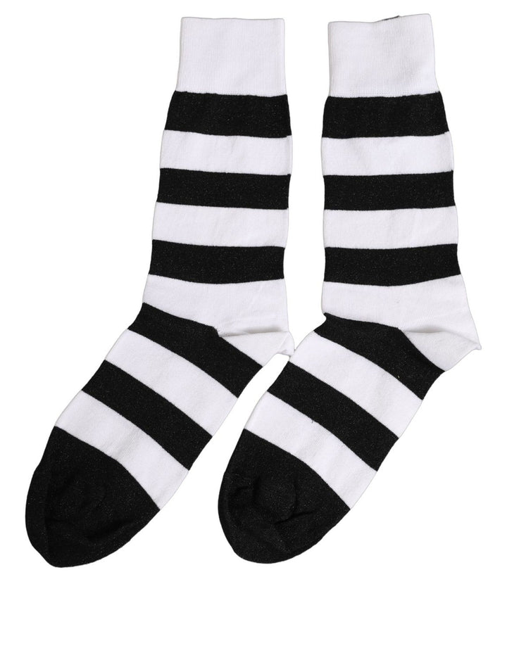 Dolce &amp; Gabbana Black White Stripes Mid Calf Accessory Socks