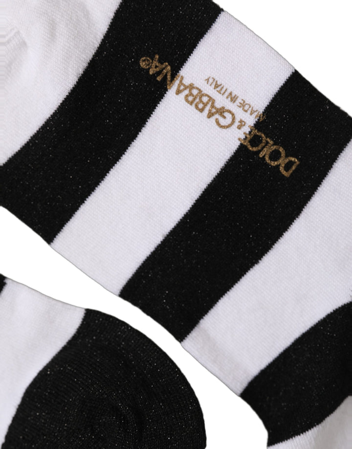 Dolce &amp; Gabbana Black White Stripes Mid Calf Accessory Socks