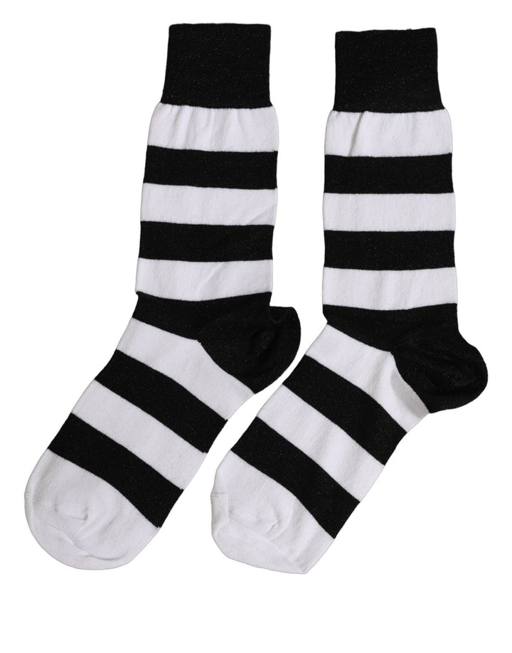 Dolce &amp; Gabbana Black White Stripes Mid Calf Accessory Socks