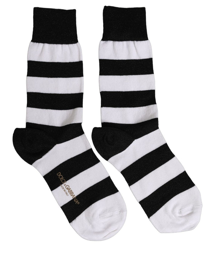 Dolce &amp; Gabbana Black White Stripes Mid Calf Accessory Socks