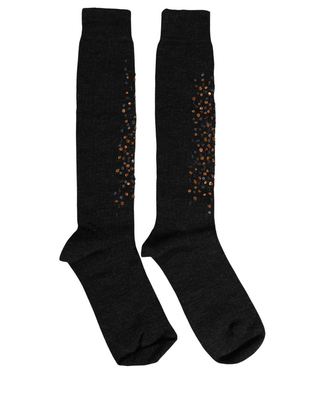 Dolce &amp; Gabbana Dark Gray Sequined Wool Knee High Accessory Socks