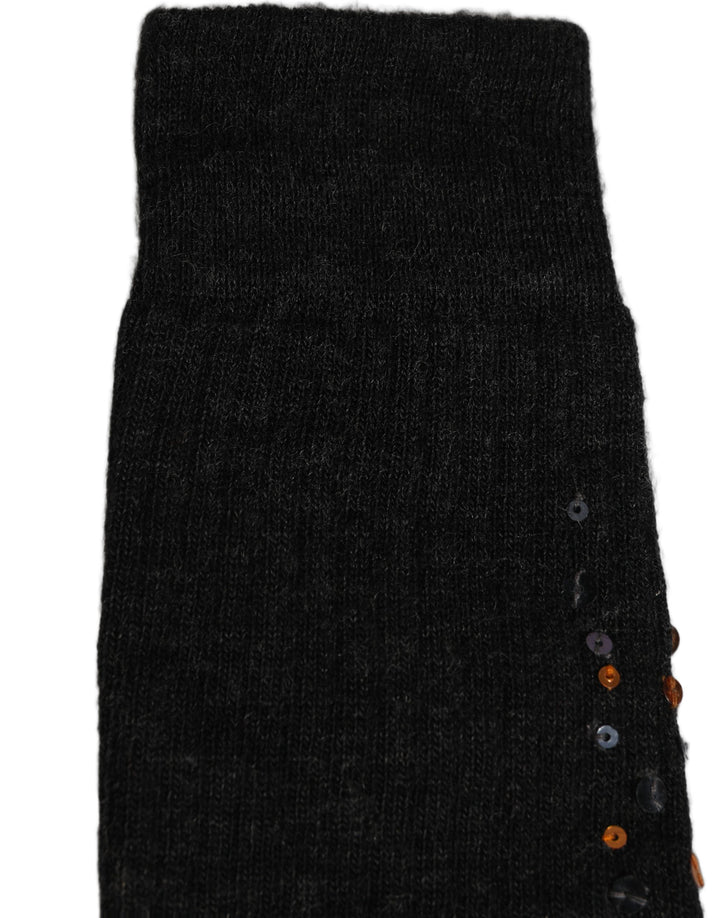Dolce &amp; Gabbana Dark Gray Sequined Wool Knee High Accessory Socks