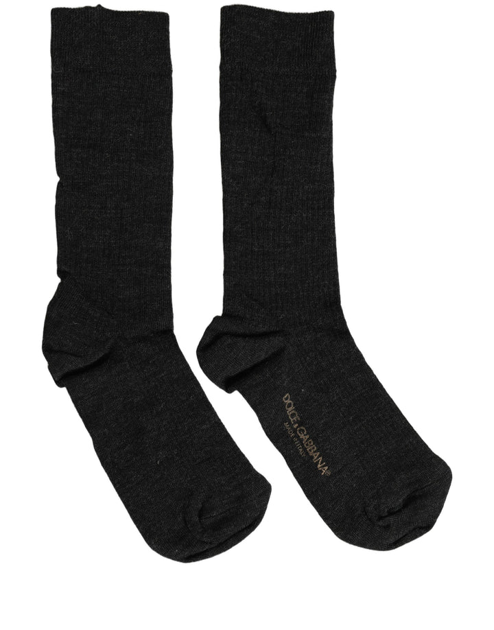 Dolce &amp; Gabbana Black Wool DG Logo Mid Calf Accessory Socks