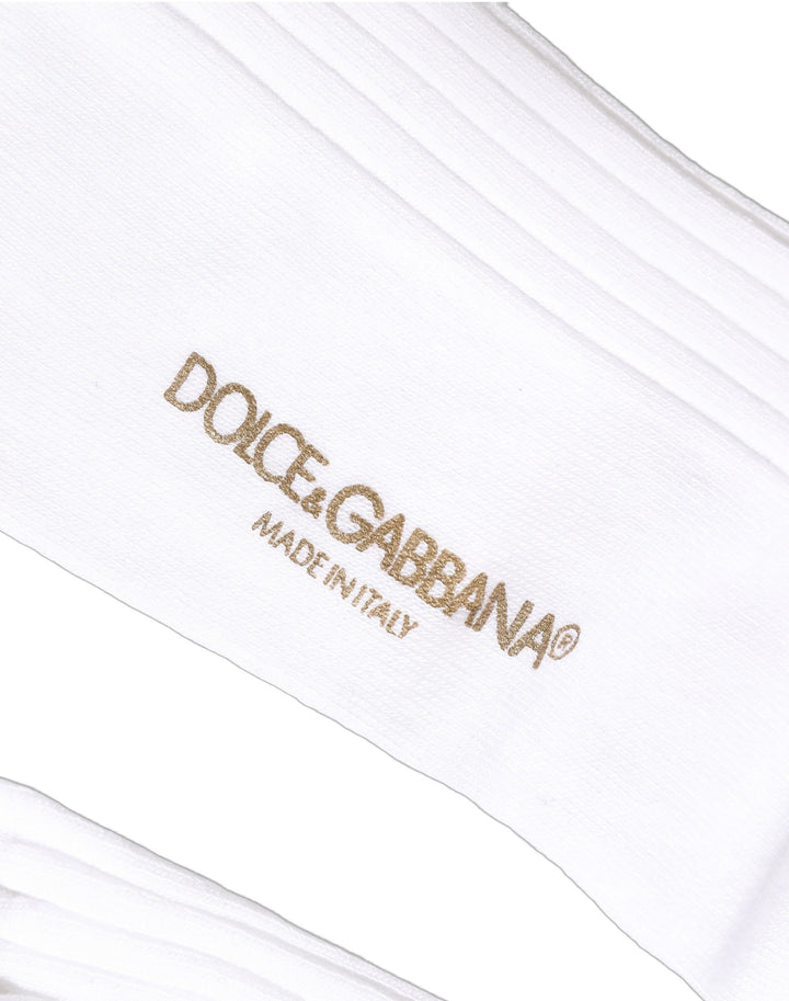 Dolce &amp; Gabbana White Cotton Ribbed Logo Over The Calf Women Socks
