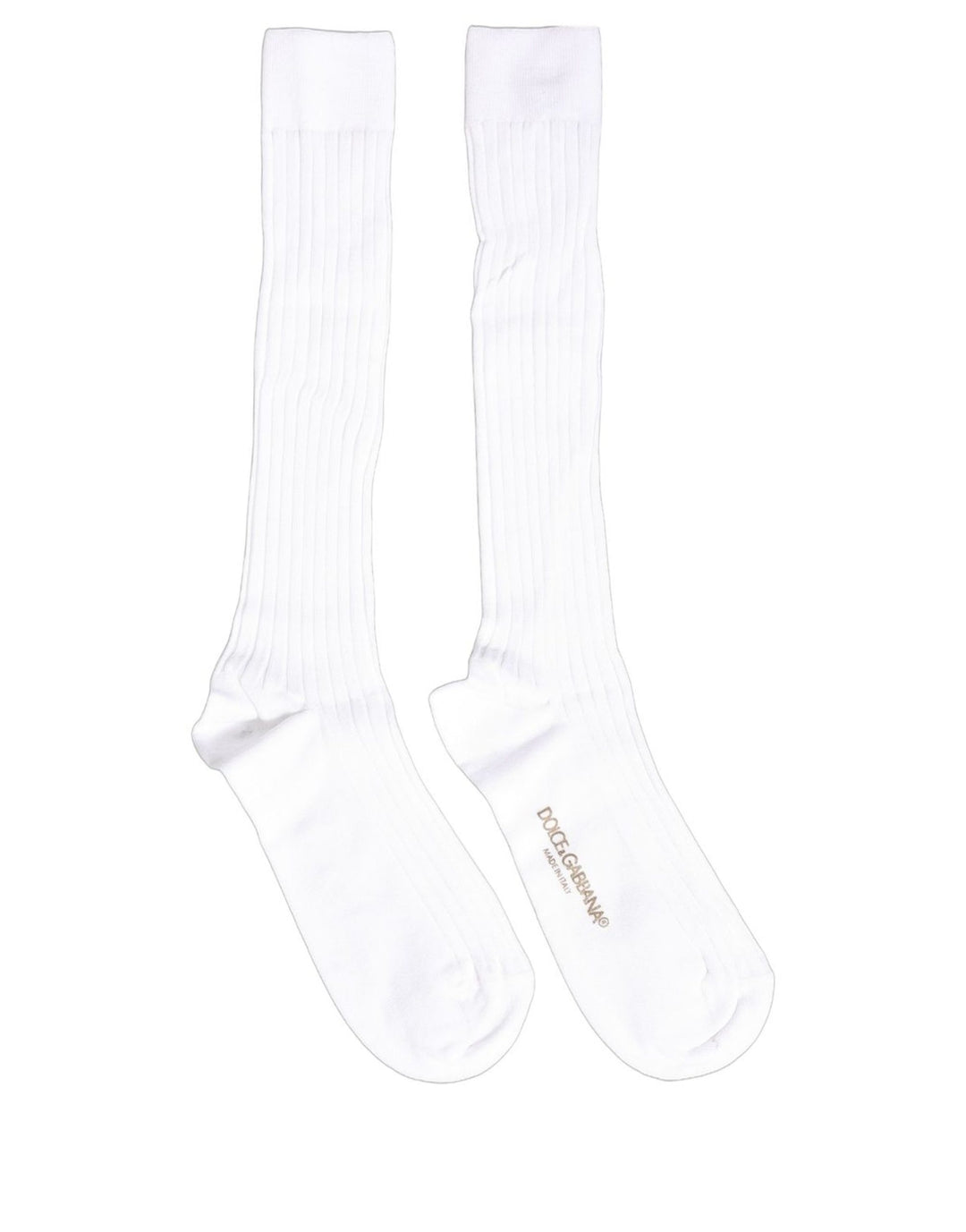 Dolce &amp; Gabbana White Cotton Ribbed Logo Over The Calf Women Socks