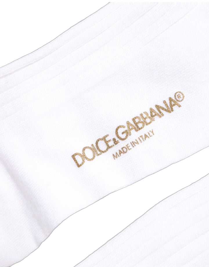 Dolce &amp; Gabbana White Cotton Ribbed Logo Over The Calf Women Socks
