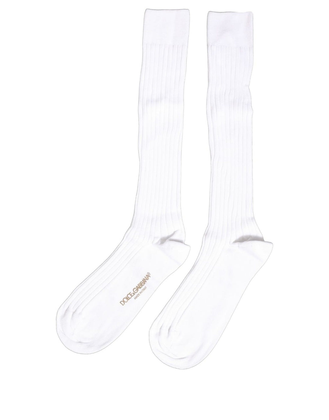 Dolce &amp; Gabbana White Cotton Ribbed Logo Over The Calf Women Socks