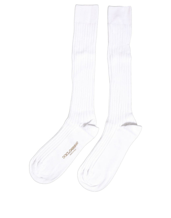 Dolce &amp; Gabbana White Cotton Ribbed Logo Over The Calf Women Socks