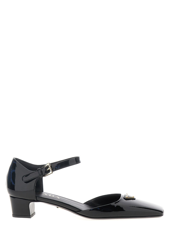 Prada Black Cowhide Mid Heel Pumps