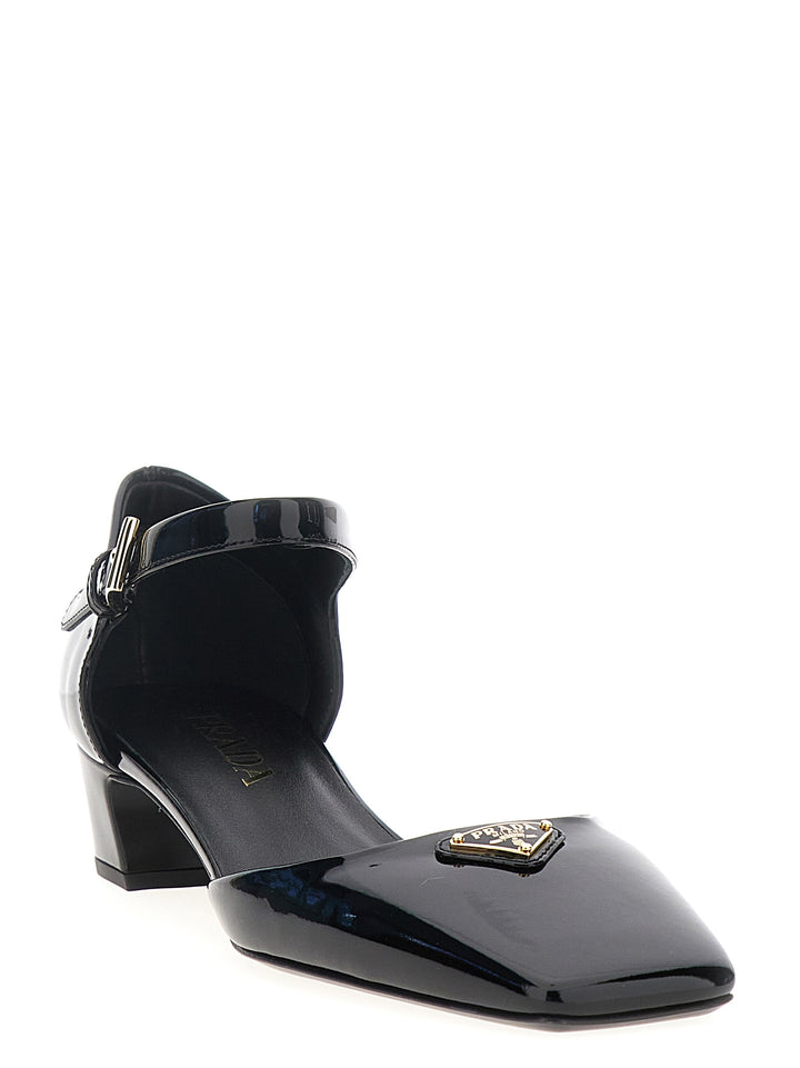 Prada Black Cowhide Mid Heel Pumps