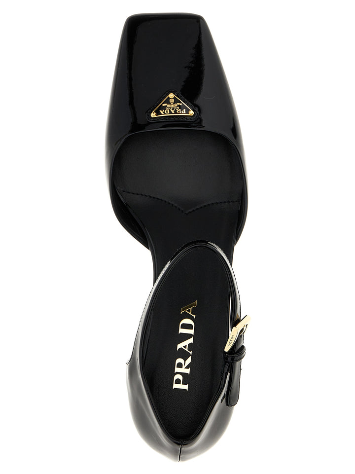 Prada Black Cowhide Mid Heel Pumps