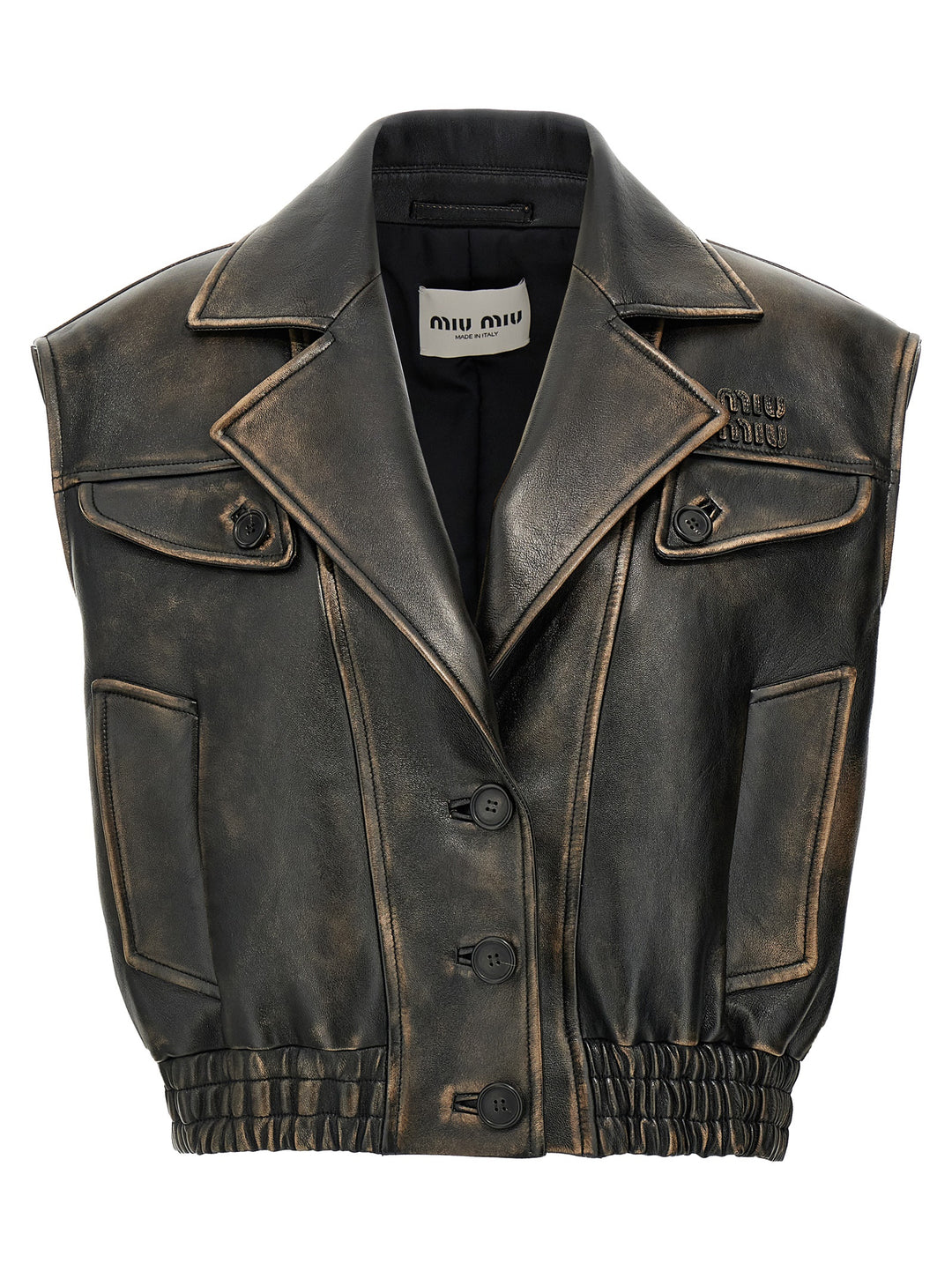Miu Miu Brown Lamb Leather Sleeveless Jacket