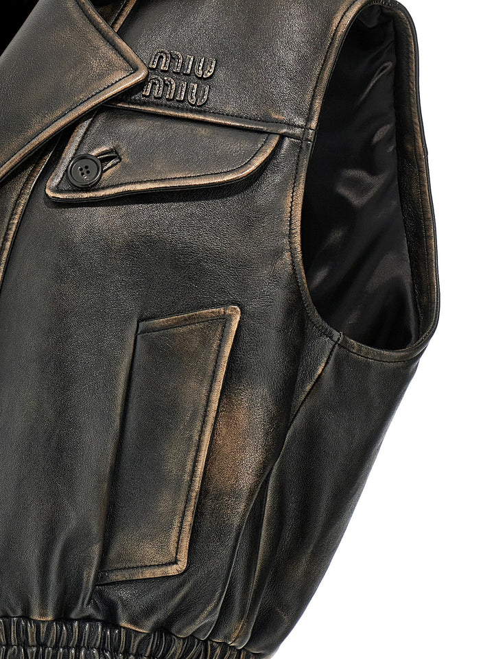 Miu Miu Brown Lamb Leather Sleeveless Jacket