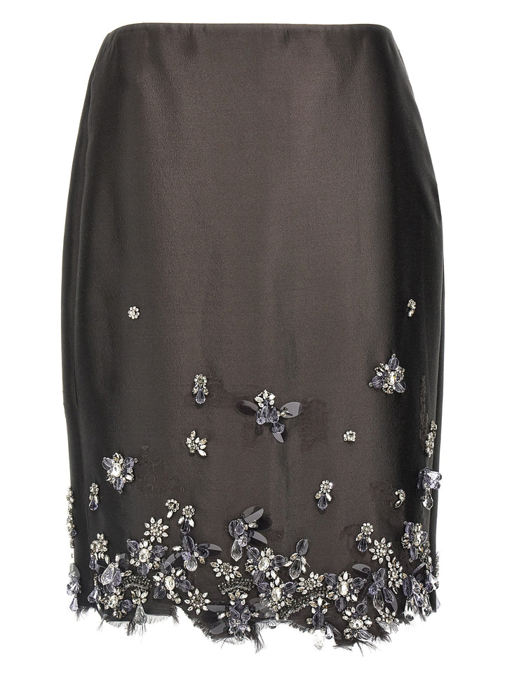 Prada Gray Silk Midi Skirt