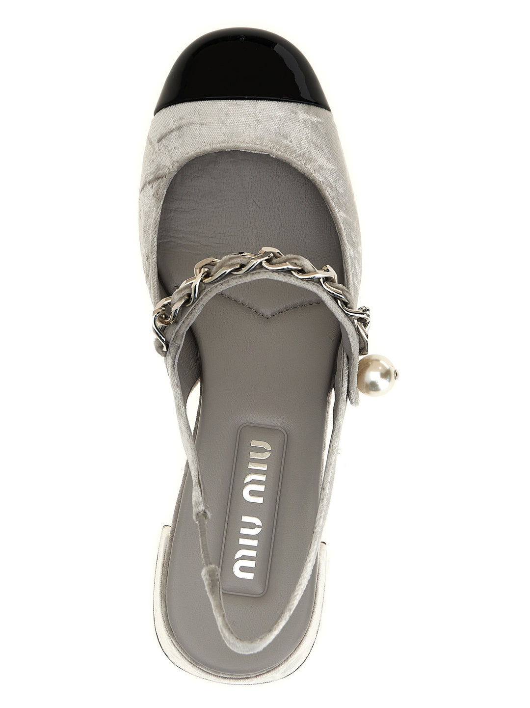 Miu Miu Silver Calfskin Mid Heel Pumps