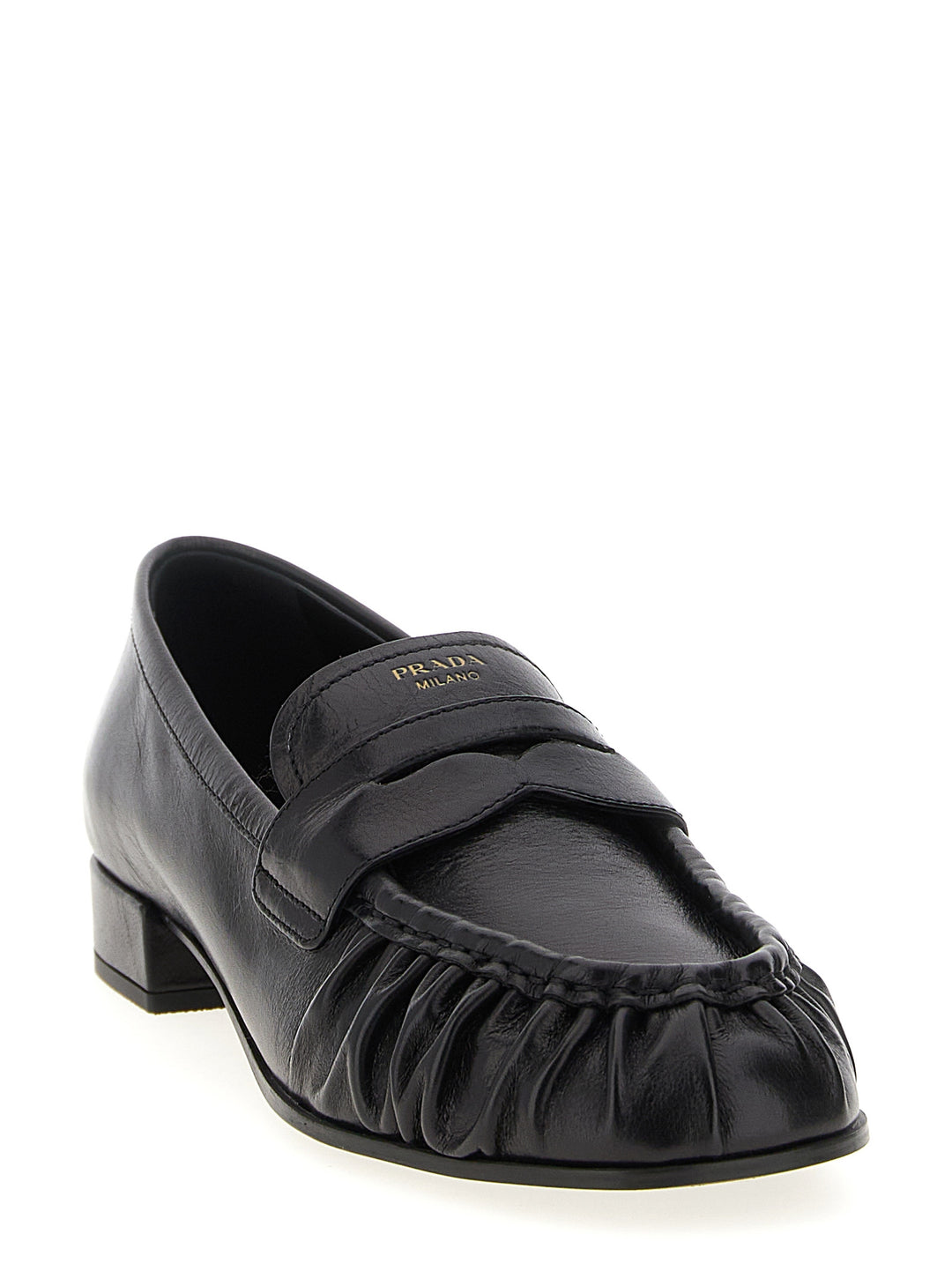 Prada Black Buffalo Leather Slip-On Loafers