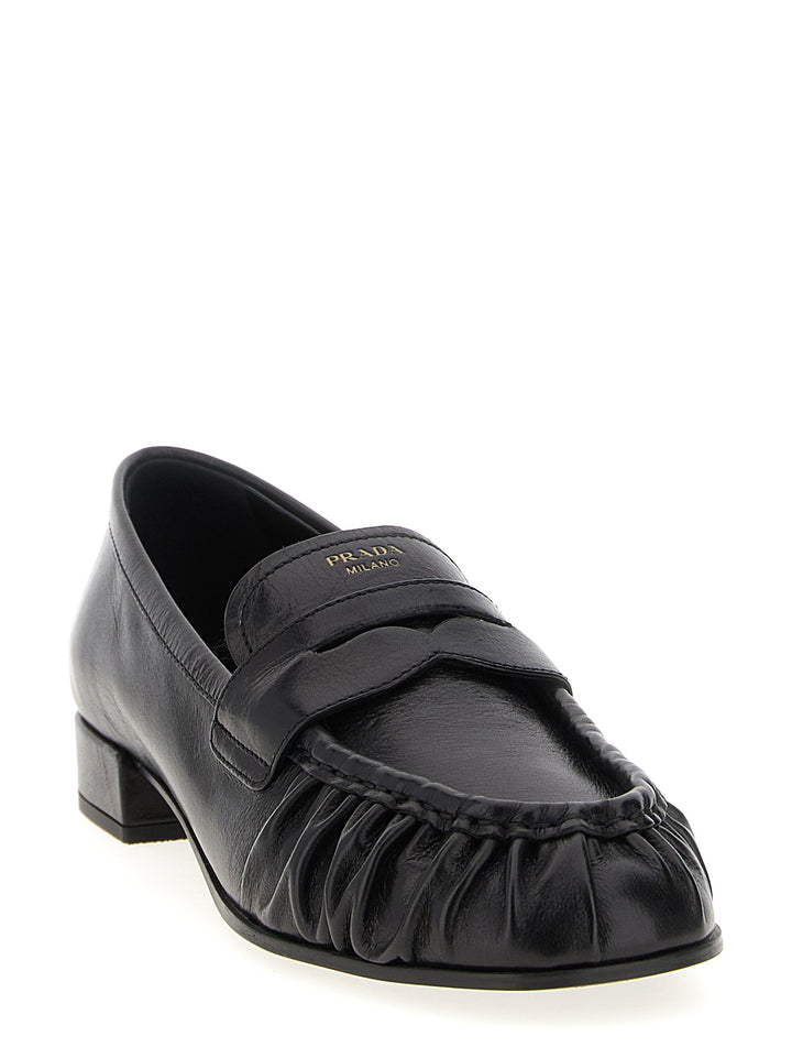 Prada Black Buffalo Leather Slip-On Loafers