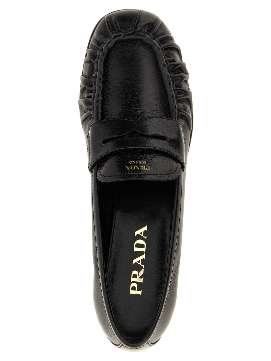 Prada Black Buffalo Leather Slip-On Loafers