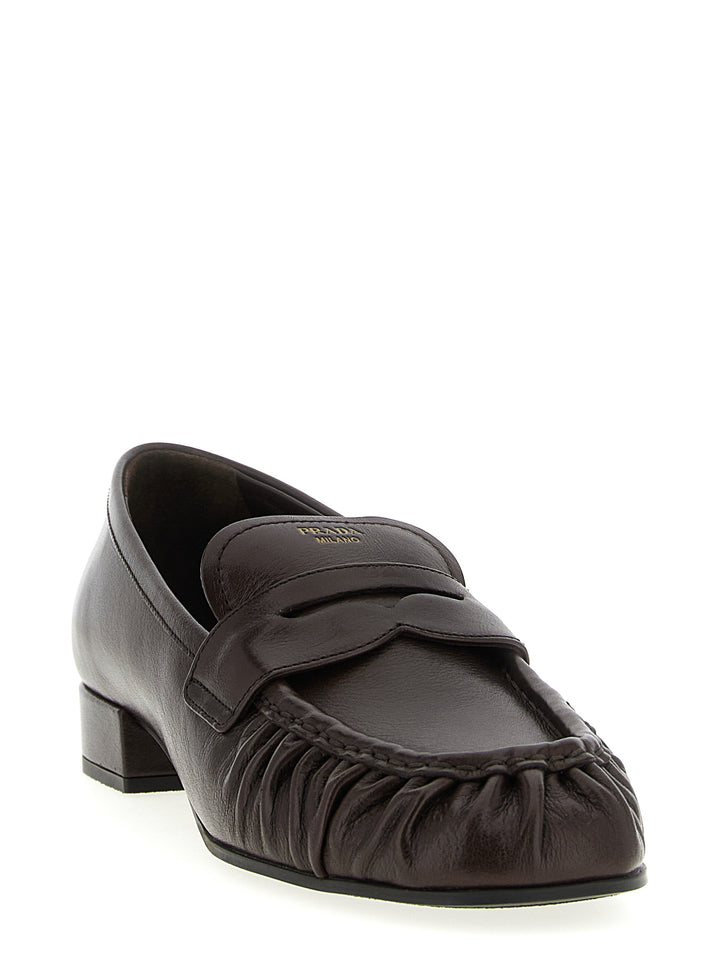 Prada Brown Buffalo Leather Slip-On Loafers