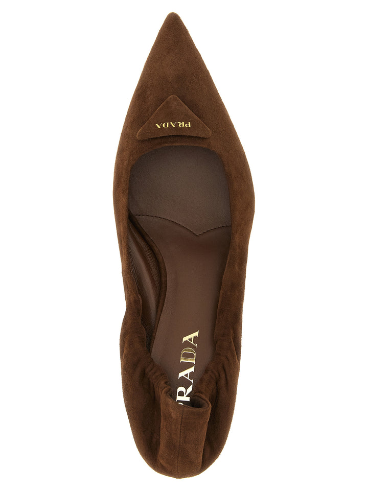 Prada Brown Lamb Leather Mid Heel Pumps
