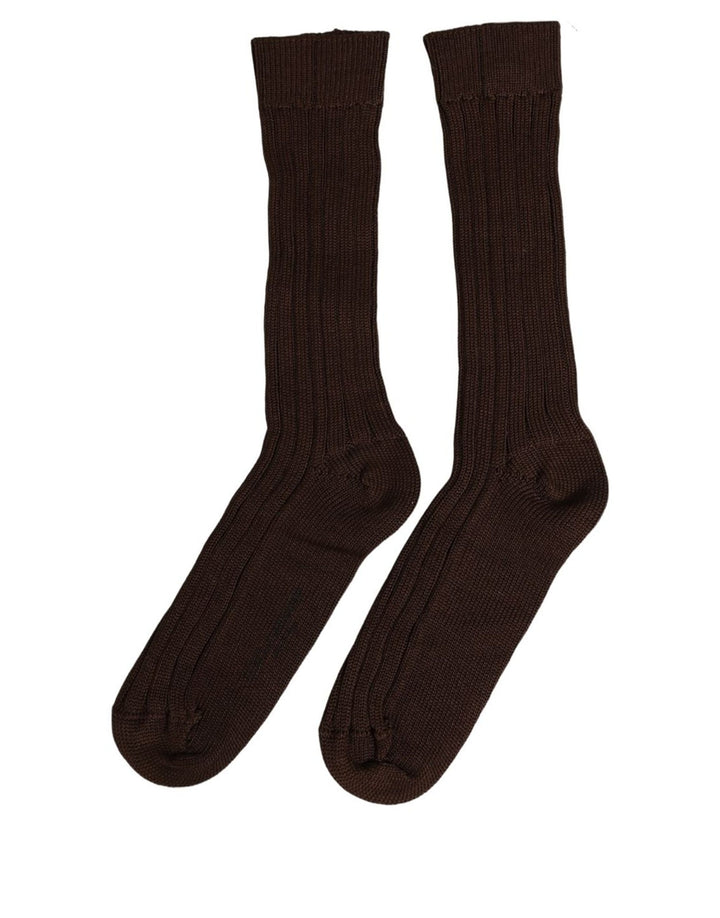 Dolce &amp; Gabbana Dark Brown Nylon Ribbed Over The Calf Socks