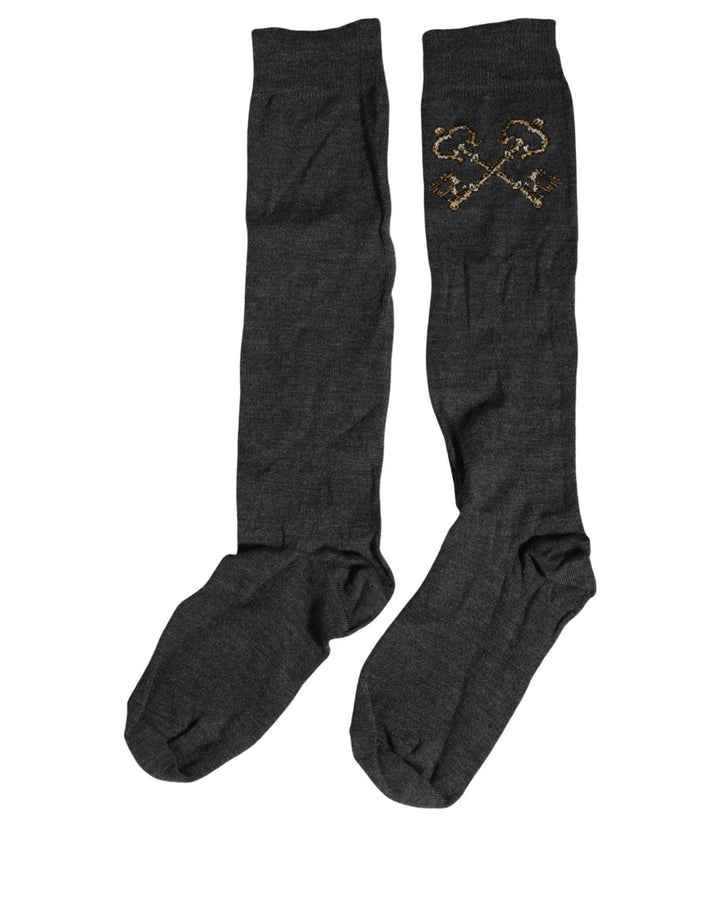 Dolce &amp; Gabbana Dark Gray Wool Over The Calf Knee High Accessory Socks