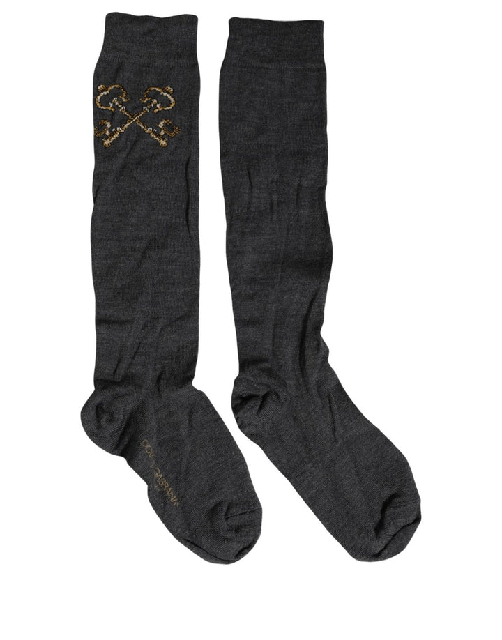 Dolce &amp; Gabbana Dark Gray Wool Over The Calf Knee High Accessory Socks