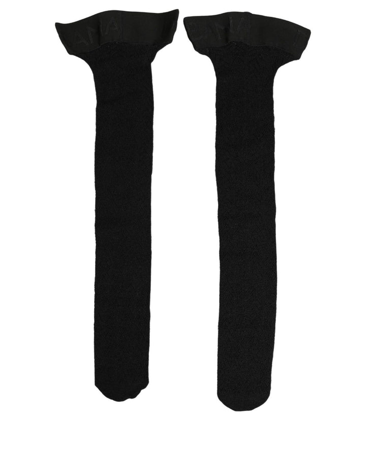 Dolce &amp; Gabbana Black Wool Logo Calf Long Women Accessory Socks