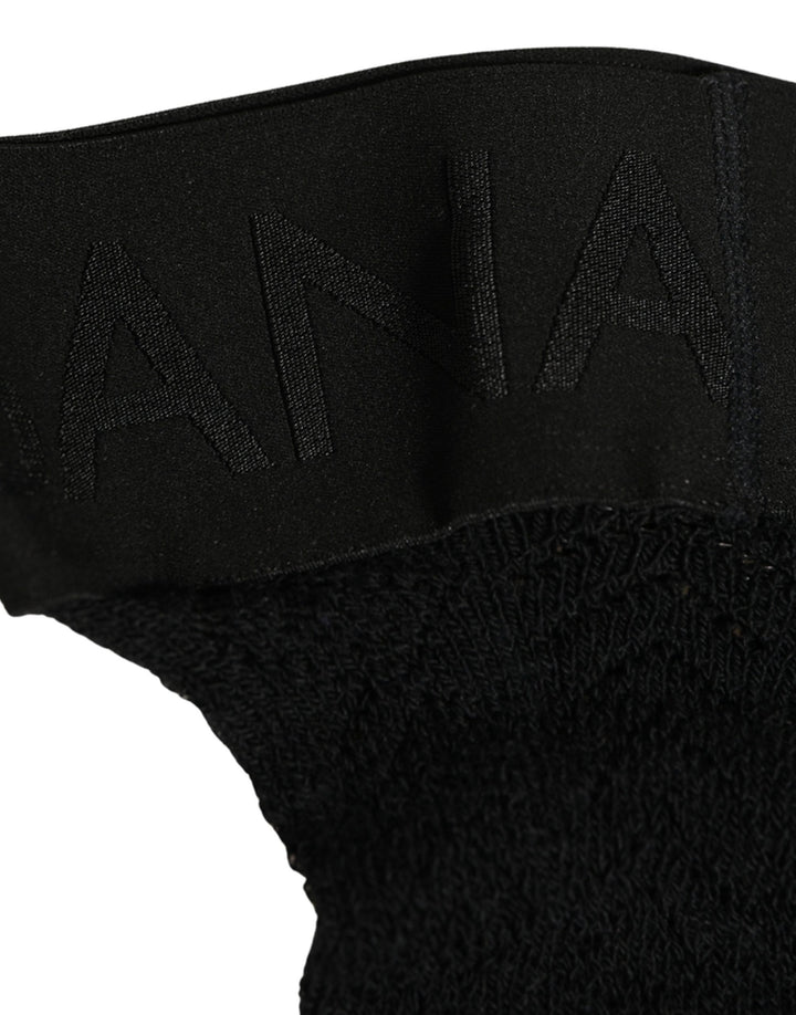 Dolce &amp; Gabbana Black Wool Logo Calf Long Women Accessory Socks