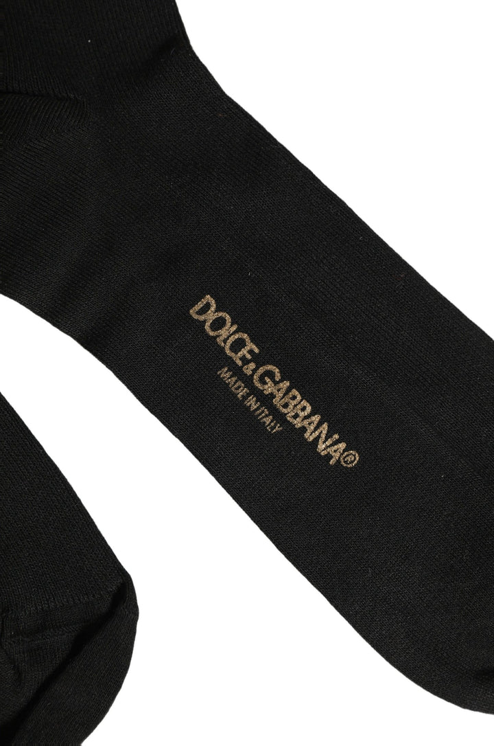 Dolce &amp; Gabbana Black Cotton Ribbed Logo Over The Calf Women Socks
