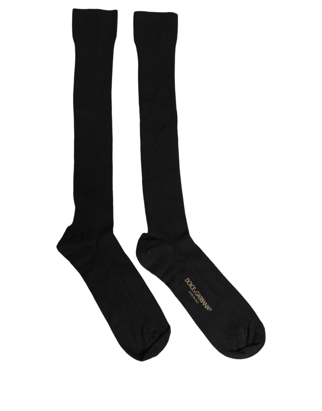 Dolce &amp; Gabbana Black Cotton Ribbed Logo Over The Calf Women Socks