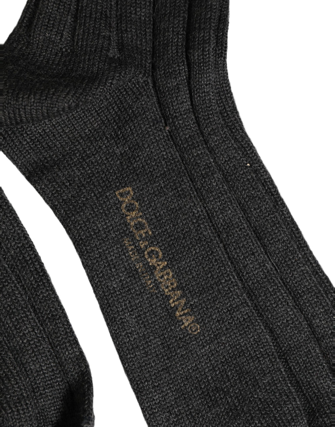 Dolce &amp; Gabbana Dark Gray Wool Logo Calf Long Ribbed Accessory Socks