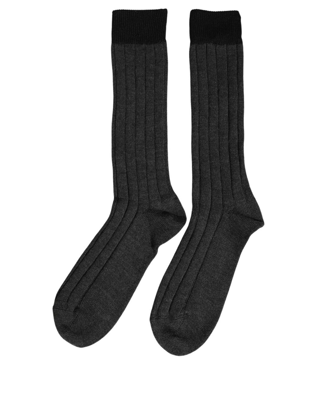Dolce &amp; Gabbana Dark Gray Wool Logo Calf Long Ribbed Accessory Socks