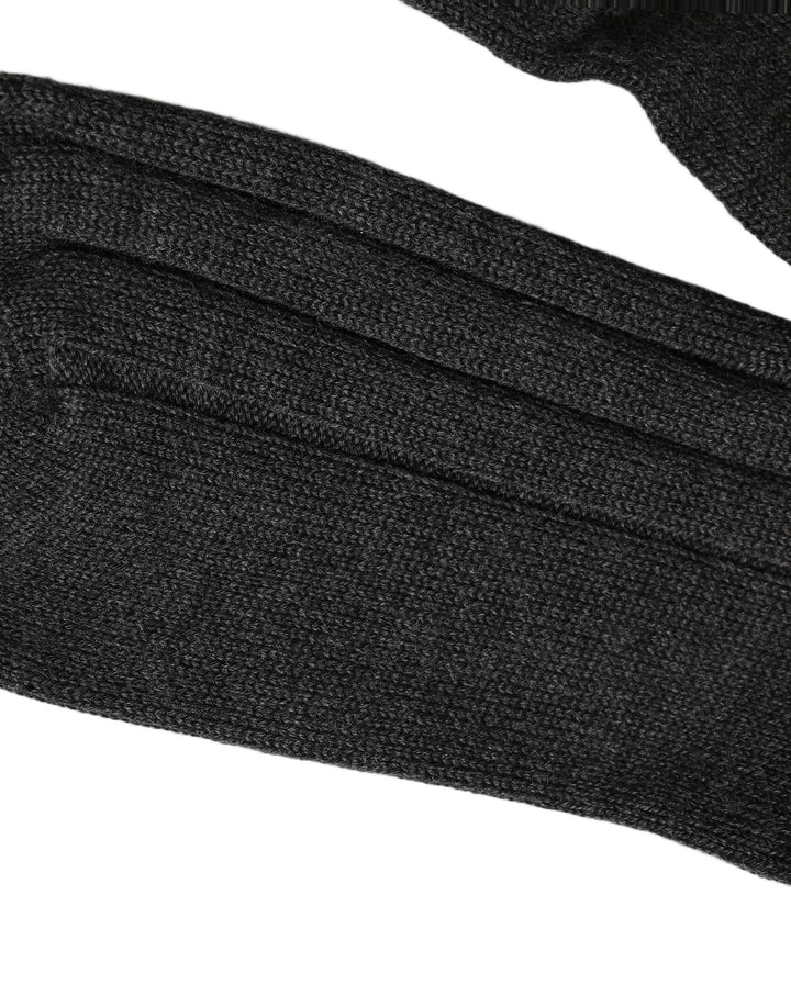 Dolce &amp; Gabbana Dark Gray Wool Logo Calf Long Ribbed Accessory Socks