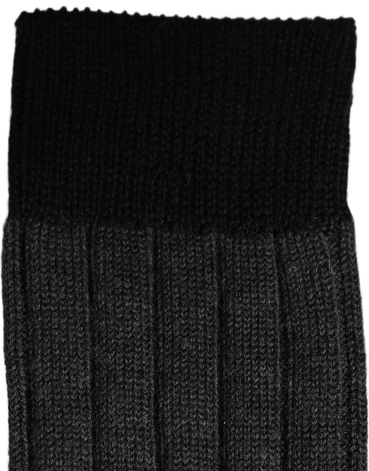 Dolce &amp; Gabbana Dark Gray Wool Logo Calf Long Ribbed Accessory Socks