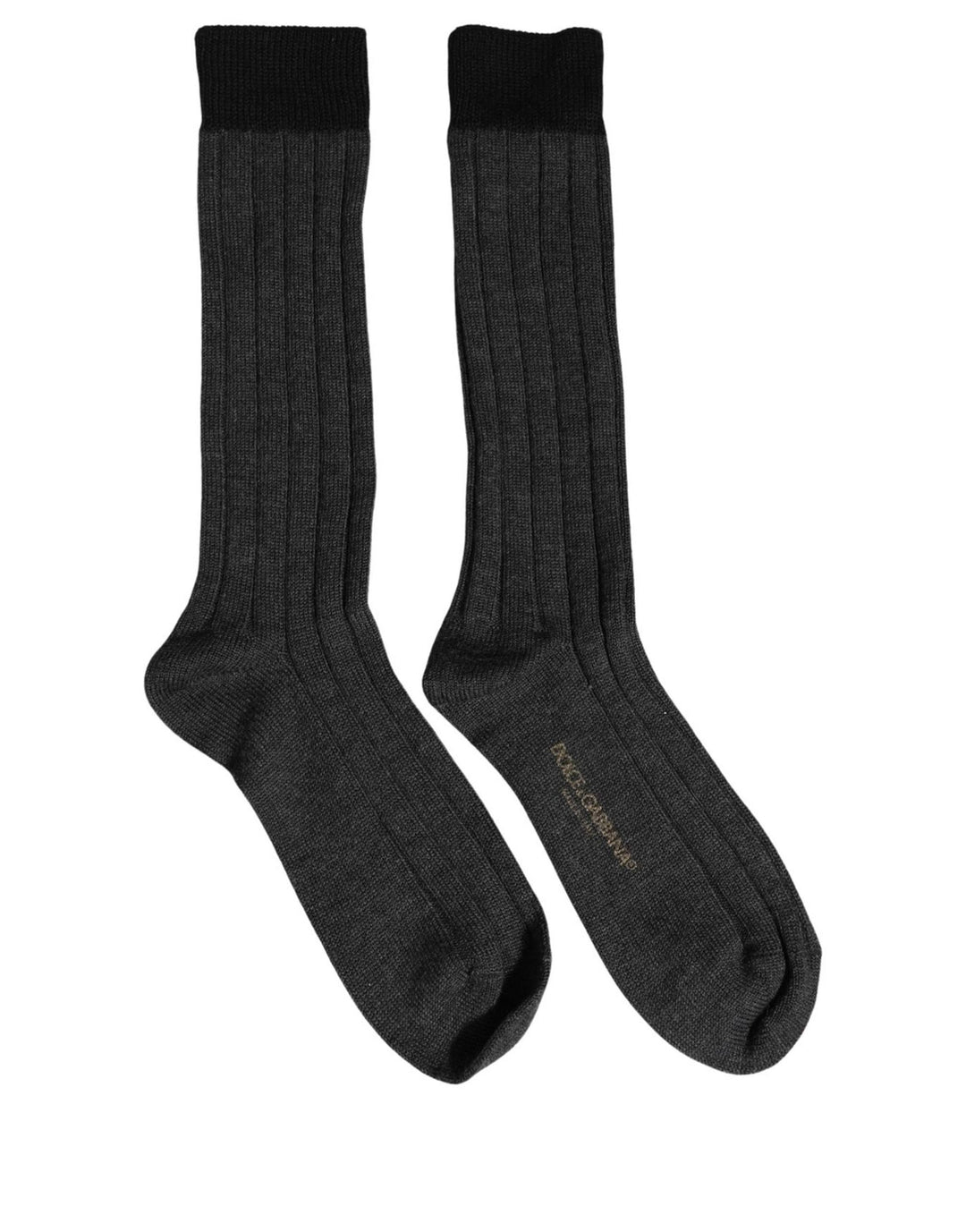 Dolce &amp; Gabbana Dark Gray Wool Logo Calf Long Ribbed Accessory Socks