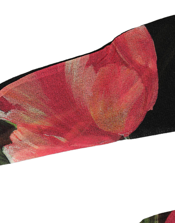 Dolce &amp; Gabbana Black Pink Floral Tulip Nylon Stockings Socks
