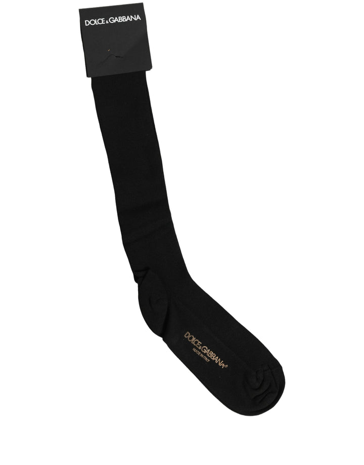 Dolce &amp; Gabbana Black Viscose Logo Over The Calf Accessory Socks