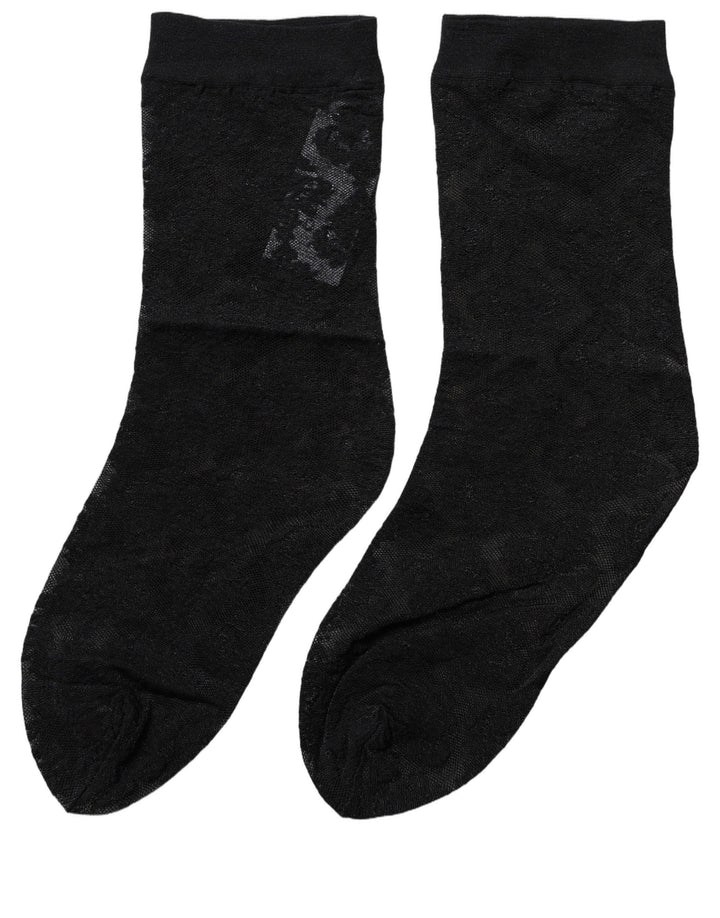 Dolce &amp; Gabbana Black Floral Nylon Stretch Mid Calf Socks