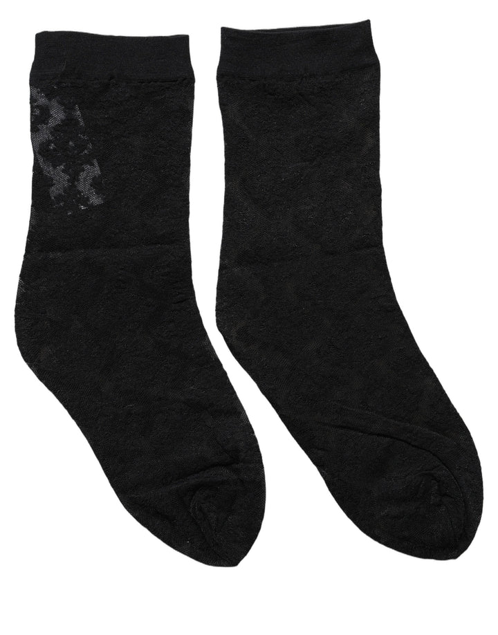 Dolce &amp; Gabbana Black Floral Nylon Stretch Mid Calf Socks