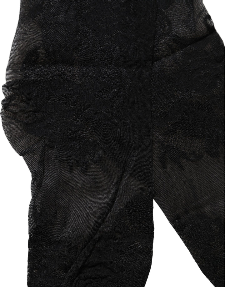 Dolce &amp; Gabbana Black Floral Nylon Stretch Over The Calf Socks