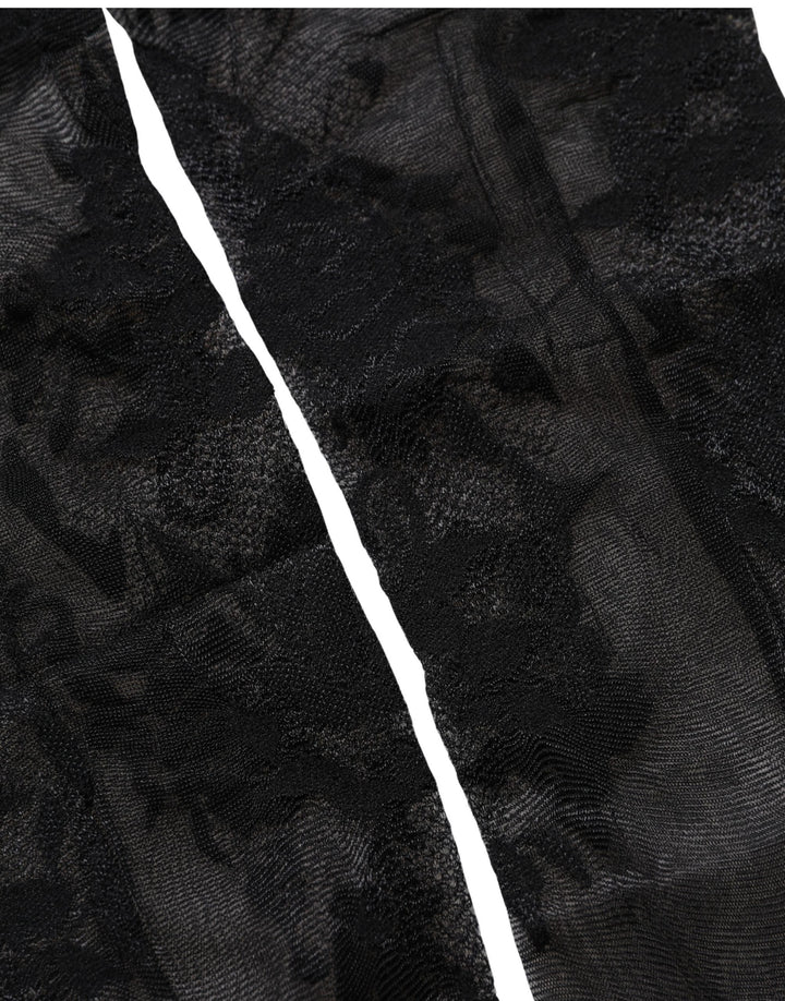 Dolce &amp; Gabbana Black Floral Nylon Stretch Over The Calf Socks