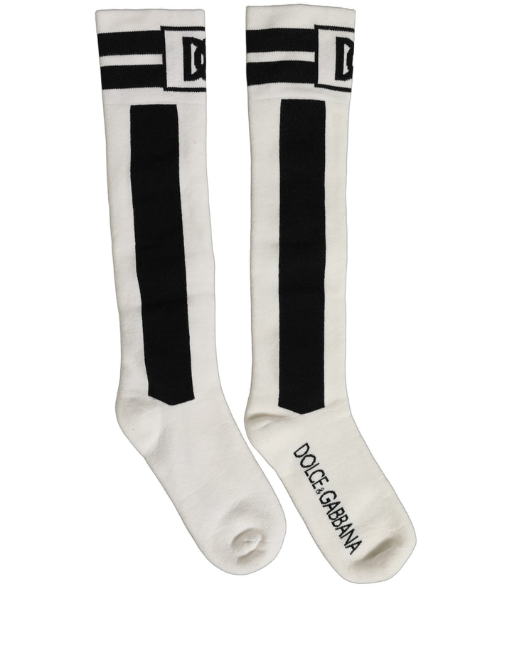 Dolce &amp; Gabbana White Black Cotton Stretch Knee High Socks