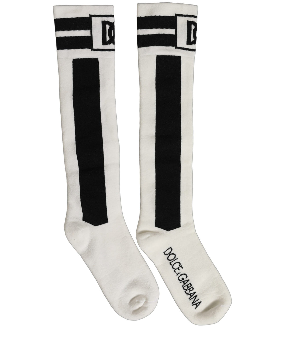 Dolce &amp; Gabbana White Black Cotton Stretch Knee High Socks