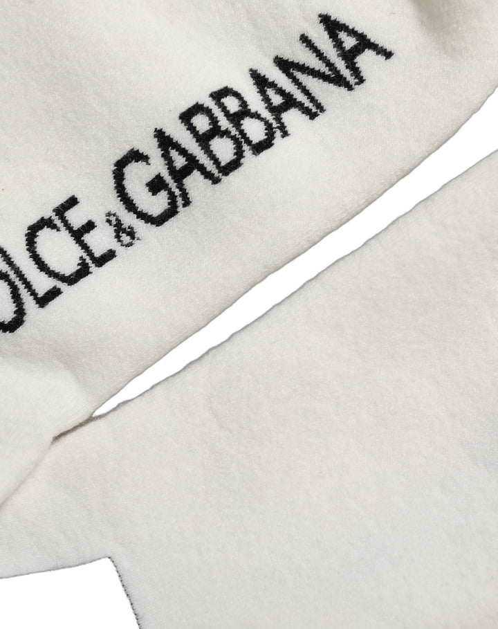Dolce &amp; Gabbana White Black Cotton Stretch Knee High Socks